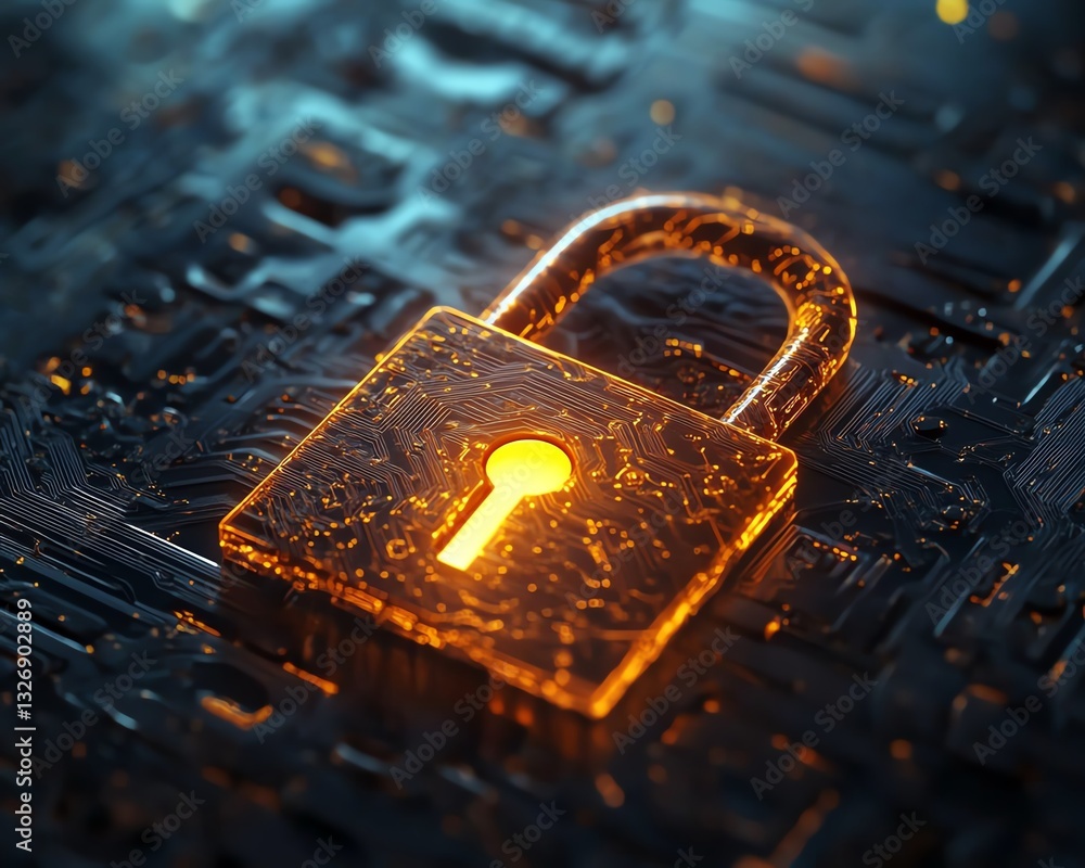 Aufkleber 3d rendered illuminated padlock on a textured blue background, symbolizing digital security and the 