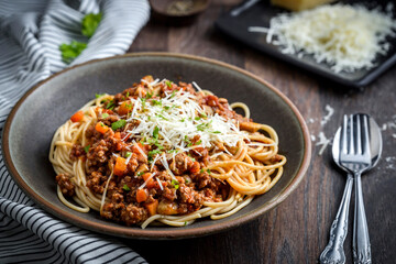 Spaghetti bolognese with tomato sauce 