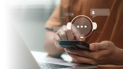Customer Support and Live Chat Assistance, Online Messaging and Help Desk Concept, Real Time...
