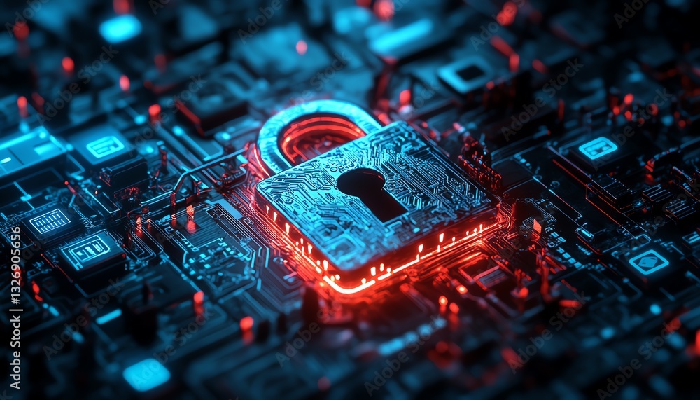 Leinwandbilder cyber security and unlock system concept with a perspective view of a digital close padlock surround