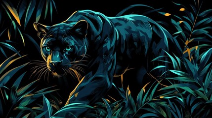 Nocturnal Panther Prowls Jungle
