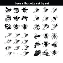 bee vector set silhouette  set of bee silhouette vector illustration vector silhouette honey bee on a white background silhouette
