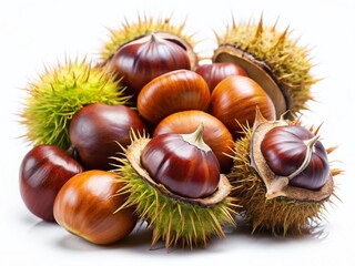 Fresh Chestnuts Isolated,  High-Resolution PNG Image for Autumn Designs & Food Photography