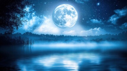 Fototapeta premium Mystical Moonlit Lake: A Night of Serenity