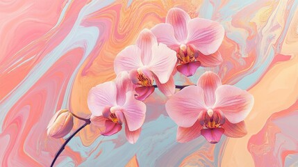 Beautiful Pink Orchids Blooming Against A Swirling Pastel Backdrop