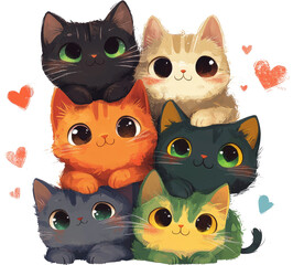 Adorable cartoon cats with big eyes