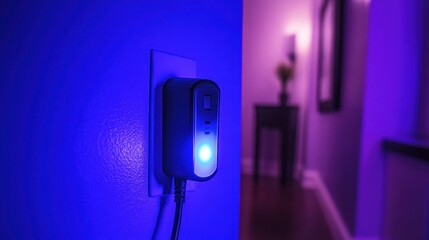 Smart Plug with Blue Light Indicator in Modern Home Interior