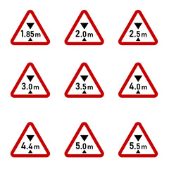 Obraz premium max limit height triangular sign collection in meter 1.85,2,2.5,3,3.5,4,4.4,5,5.5 
