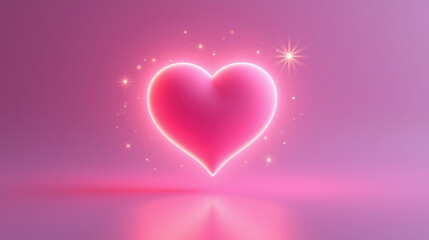 glowing pink heart with sparkles on soft pink background evokes feelings of love and warmth