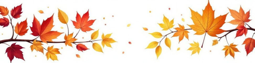colorful leaves and branches isolated on white background, color, fall leaf, autumnal