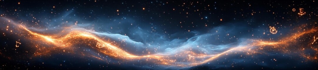 Obraz premium Galactic Wave with Zodiac Symbols in Stardust. Generative AI