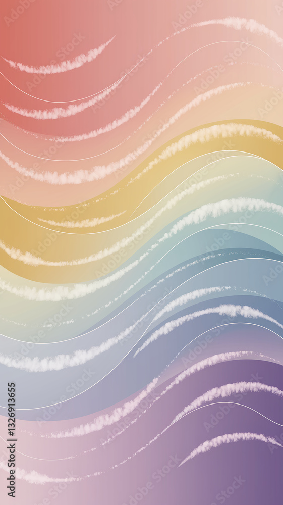Poster abstract pastel wave design, featuring soft color gradients and white textured lines, creating a cal