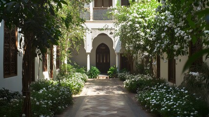 Fototapeta premium Serene Courtyard Garden with Moorish Architecture