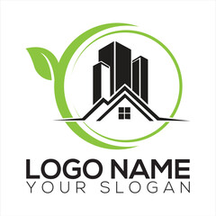 eco house logo nature design line art style vector symbol 
Black icon design with leaf circle home concept,