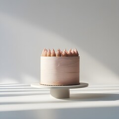 Single cake prominently placed against a pure white background