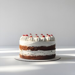 Single cake prominently placed against a pure white background