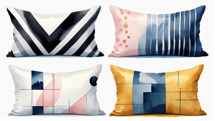 Abstract Watercolor Throw Pillows Geometric Designs Home Decor Modern Style