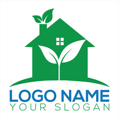 eco house concept Plant green  logo design vector illustration