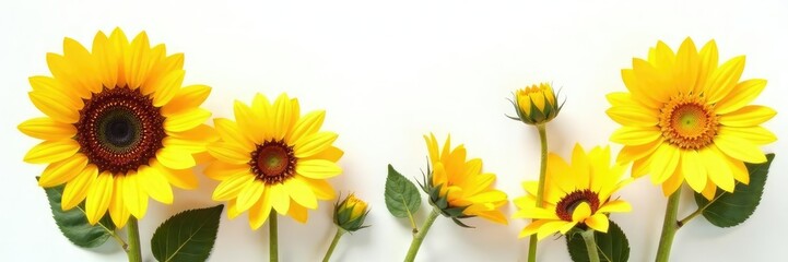 Fototapeta premium Isolated sunflower blooms against a clean white surface, white, bloom, sunflowers