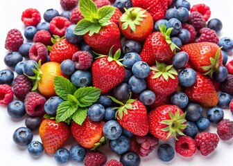 Fresh Summer Berries: Strawberries, Raspberries, Blueberries on Dark Slate