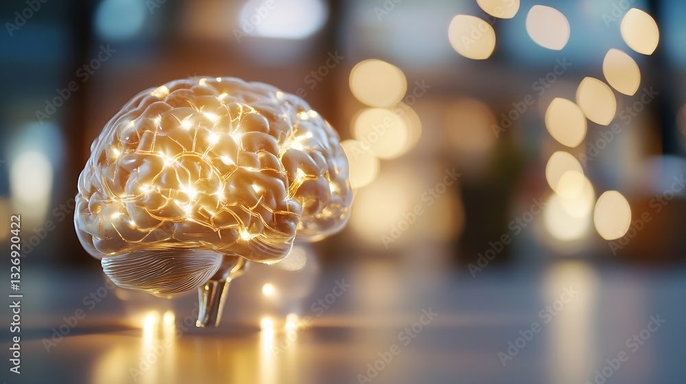 Fototapete illuminated brain sculpture with glowing lights creating an artistic display : generative ai