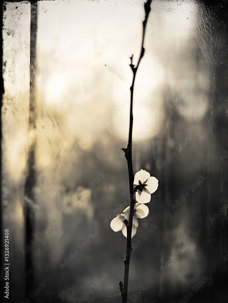 Poster Delicate flower branch illuminated by soft light creating a tranquil and serene atmosphere : Generative AI