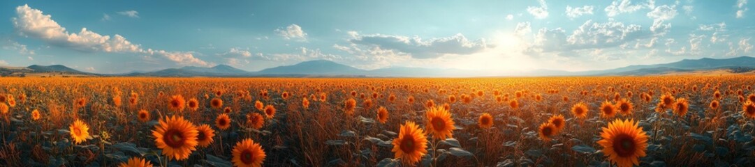 Fototapeta premium Expansive Sunflower Field Under a Bright Blue Sky. Generative AI