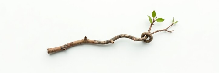 Obraz premium Single branch with a knot or a twist on white background, shape, organic, void