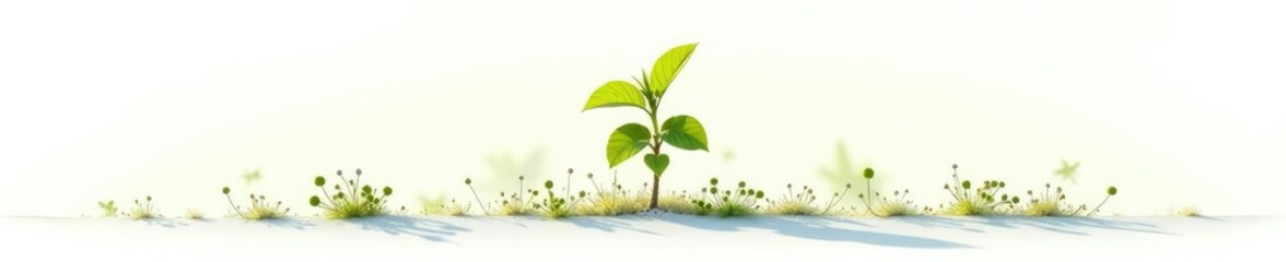 Small shrub isolated on white background with sunlight filter, bush, sprout