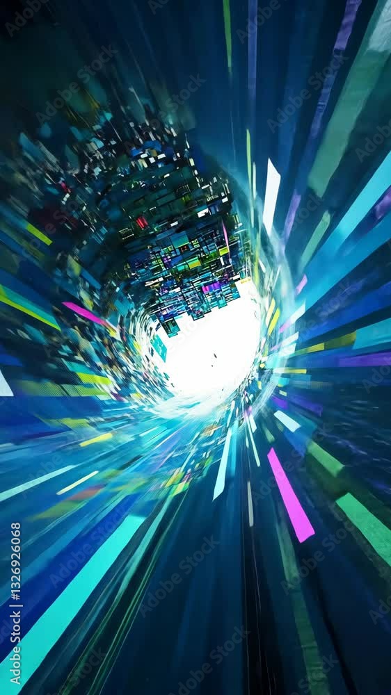 Aufkleber dynamic abstraction depicting a vibrant tunnel of colorful digital data in an imaginative 3d space