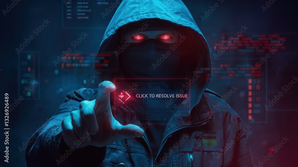 Poster cybersecurity threat: hacker in action
