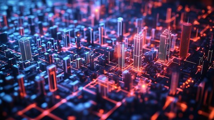 3d model of smart city's data infrastructure interconnected nodes urban analytics