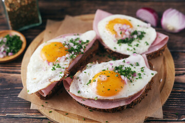 The Strammer Max sandwich, traditional dish in Germany Berlin and Saxon region
