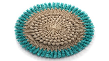 Fototapeta premium Teal bursts ripple on a coir-textured, nostalgic module.