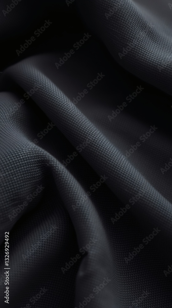 Poster a close-up shot of a dark gray fabric with a subtle texture, displaying the fine details of the material
