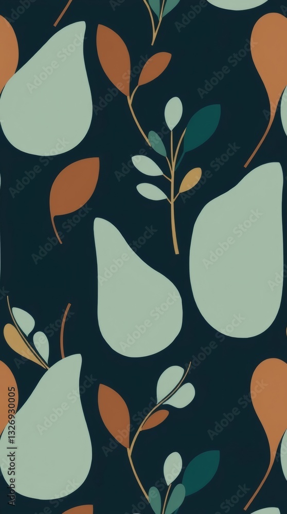 Aufkleber seamless pattern of pears and leaves in various colors, creating a charming, inviting design