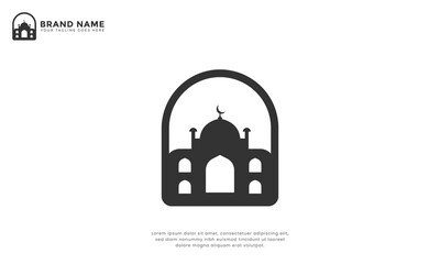 Simple minimalist mosque logo vector icon design. Ideal for Islamic organizations, halal businesses, religious events, Eid al-Fitr, Eid al-Adha, or community services.