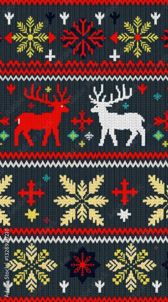 Aufkleber a festive knitted pattern with reindeer and snowflakes, perfect for the winter holidays. the design 