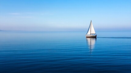 Obraz premium Sailing Boat on Calm Ocean Waters Under a Soft Blue Sky : Generative AI