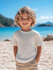 Young boy enjoys a sunny day at the beach