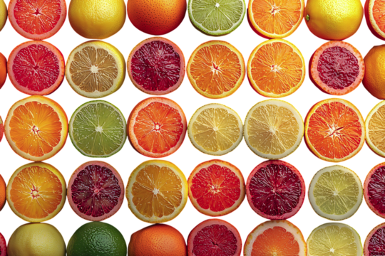 Vibrant citrus fruit slices arranged in a repeating pattern, showcasing a spectrum of colors and textures.  A striking visual metaphor for diversity, abundance, and healthy living.