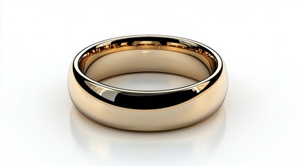 Elegant Gold Ring on White Background with Smooth Reflection and Shiny Surface
