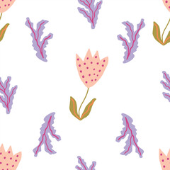 Pastel floral childlike hand drawn vector seamless pattern