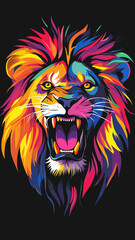 Obraz premium Vibrant Minimalist Roaring Lion Face Vector for T-Shirt Design Art