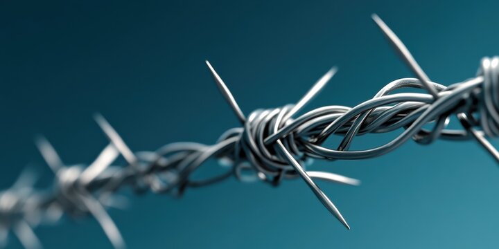 Barbed Wire Fence Under a Clear Blue Sky Symbolizing Security, Boundaries, and Protection in an Expansive Landscape Generative AI