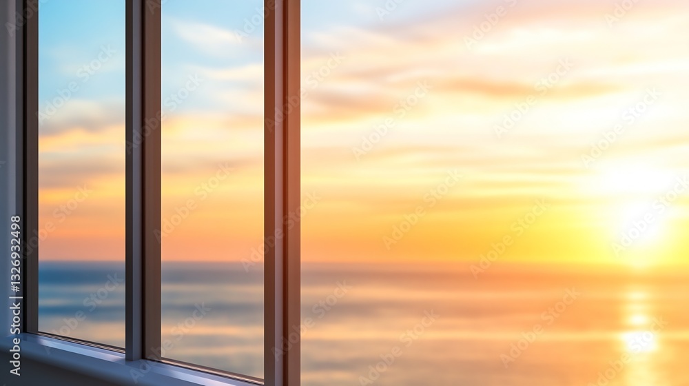 Poster beautiful sunset view from modern window overlooking tranquil ocean with colorful sky : generative a