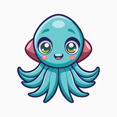 PrintSquid cartoon clipart. Cute squid Sea animals concept isolated on white background. minimalist head logo, Icon, element. Vector illustration
