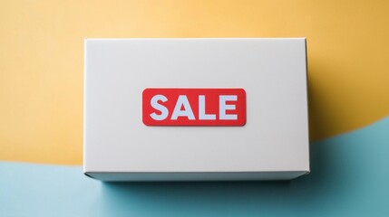 Brightly colored sale box displayed on a vibrant background during a promotional event or shopping season