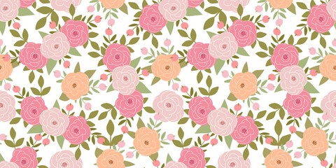 Seamless floral pattern, soft pink and peach flowers, delicate botanical design, romantic spring wedding print, elegant vintage texture, mother’s day decor, baby shower pastel art