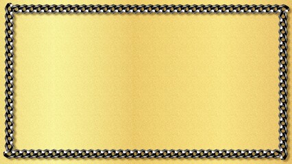 Luxurious gold background with black metal chain frame. Elegant gold textured background with a black metal chain border, suitable for frames, invitations, or luxury designs